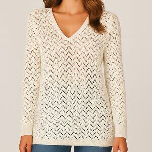 Nomi sweater Size L white crochet V neck 3/4 sleeve